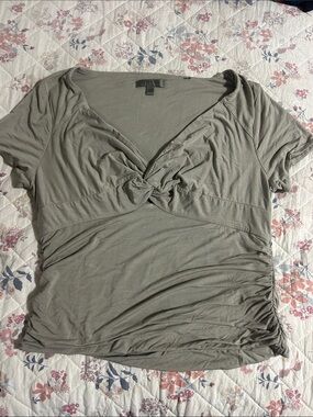 Guess Olive Green Knot-Front Short Sleeve Top